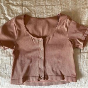 Pink button crop top